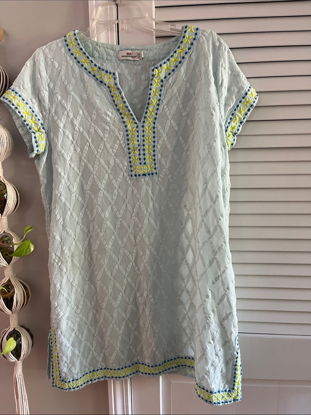 Vineyard Vines Light Blue Embroidered Tunic with Yellow & Blue Trim